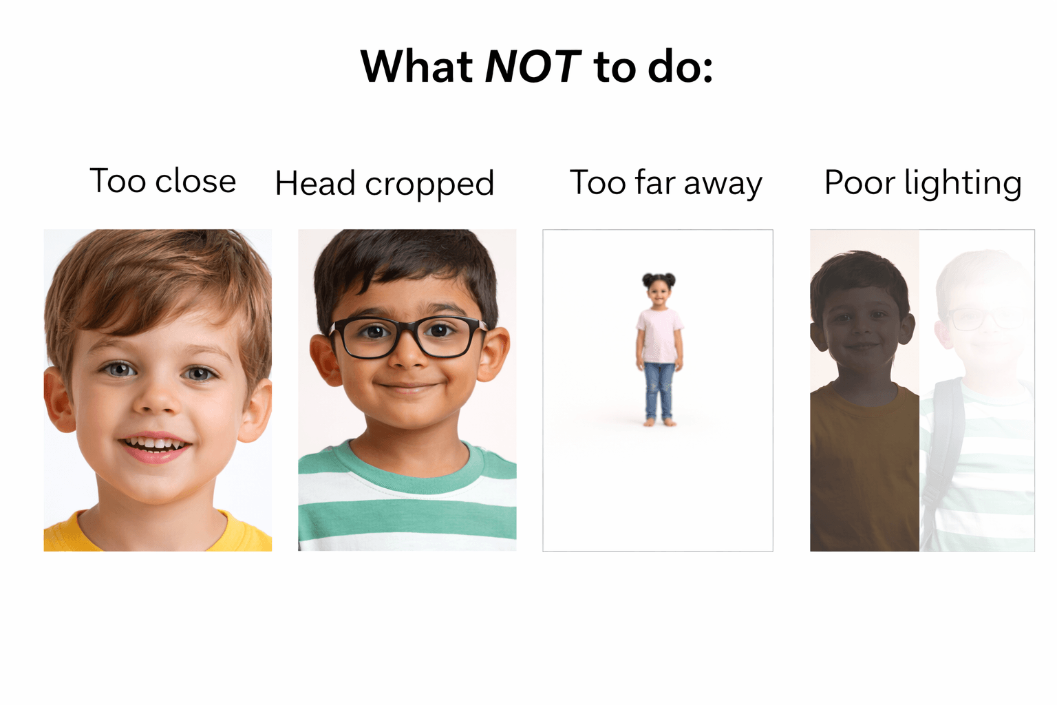 Photo donts - examples of photos to avoid