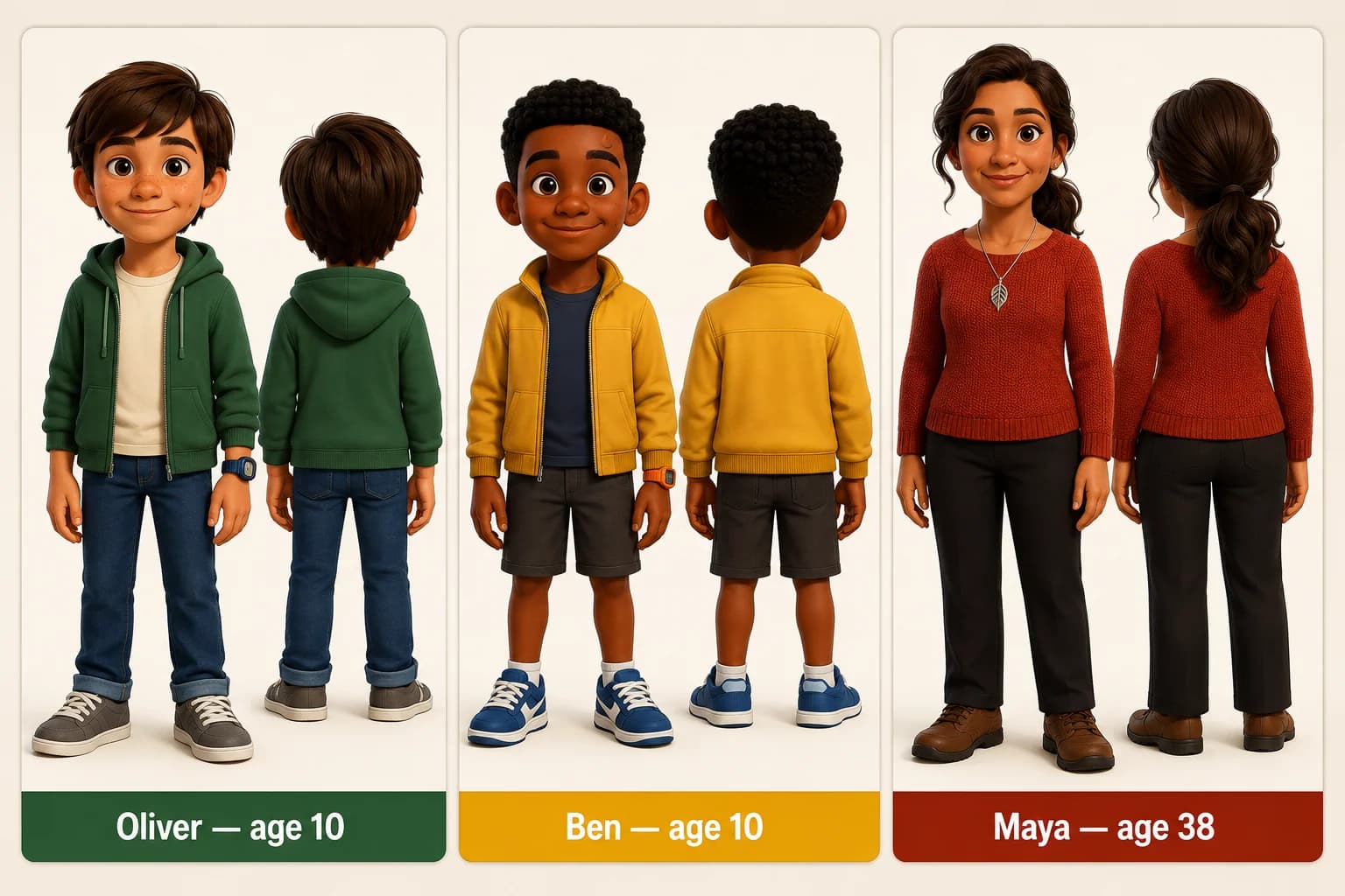 Character reference sheet showing the cast of Oliver's Moving Day Journey