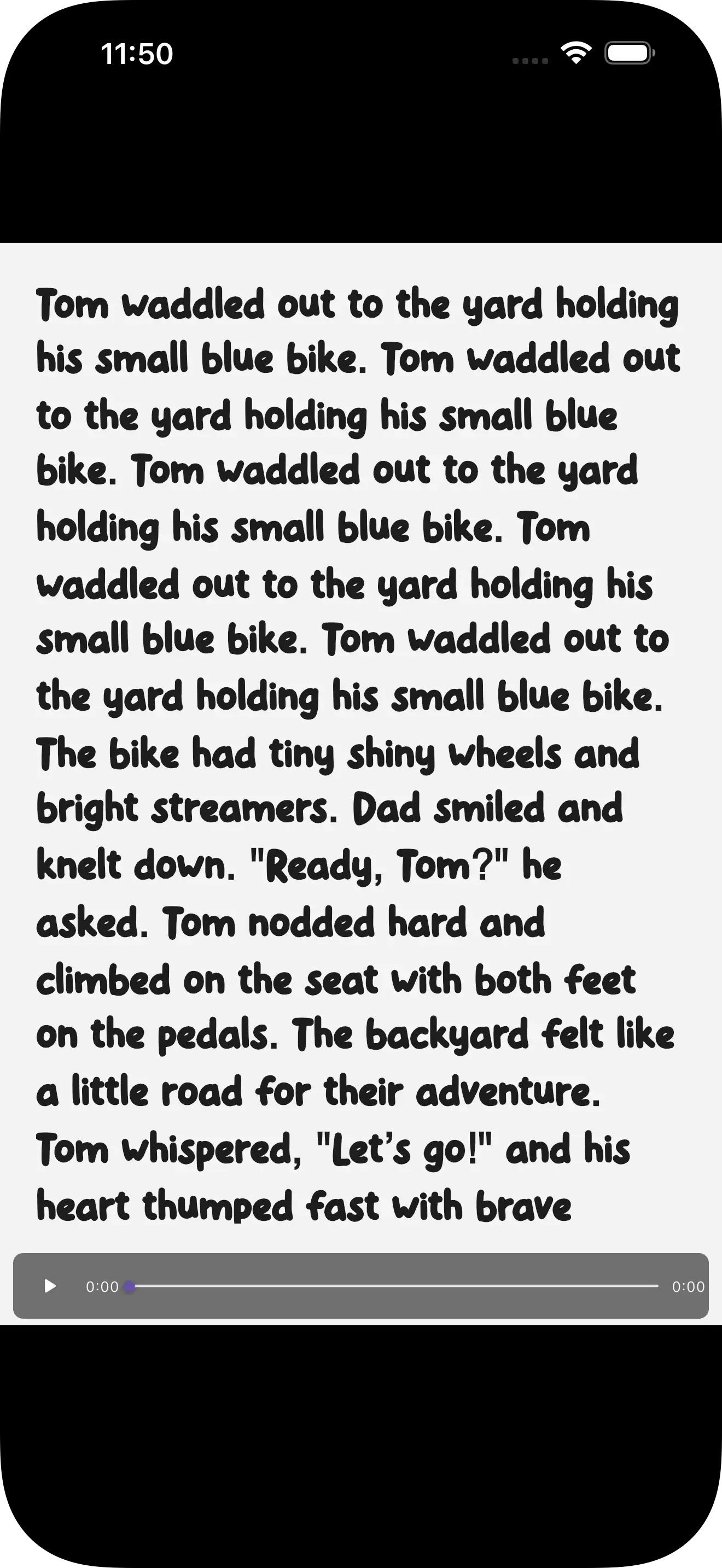 Listen, read, and let the story turn the pages. app screen