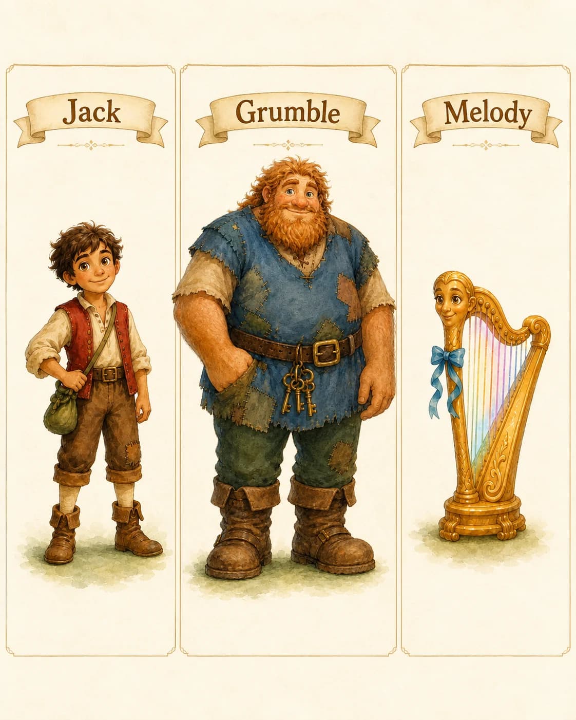 Character reference sheet showing the cast of Jack and the Beanstalk