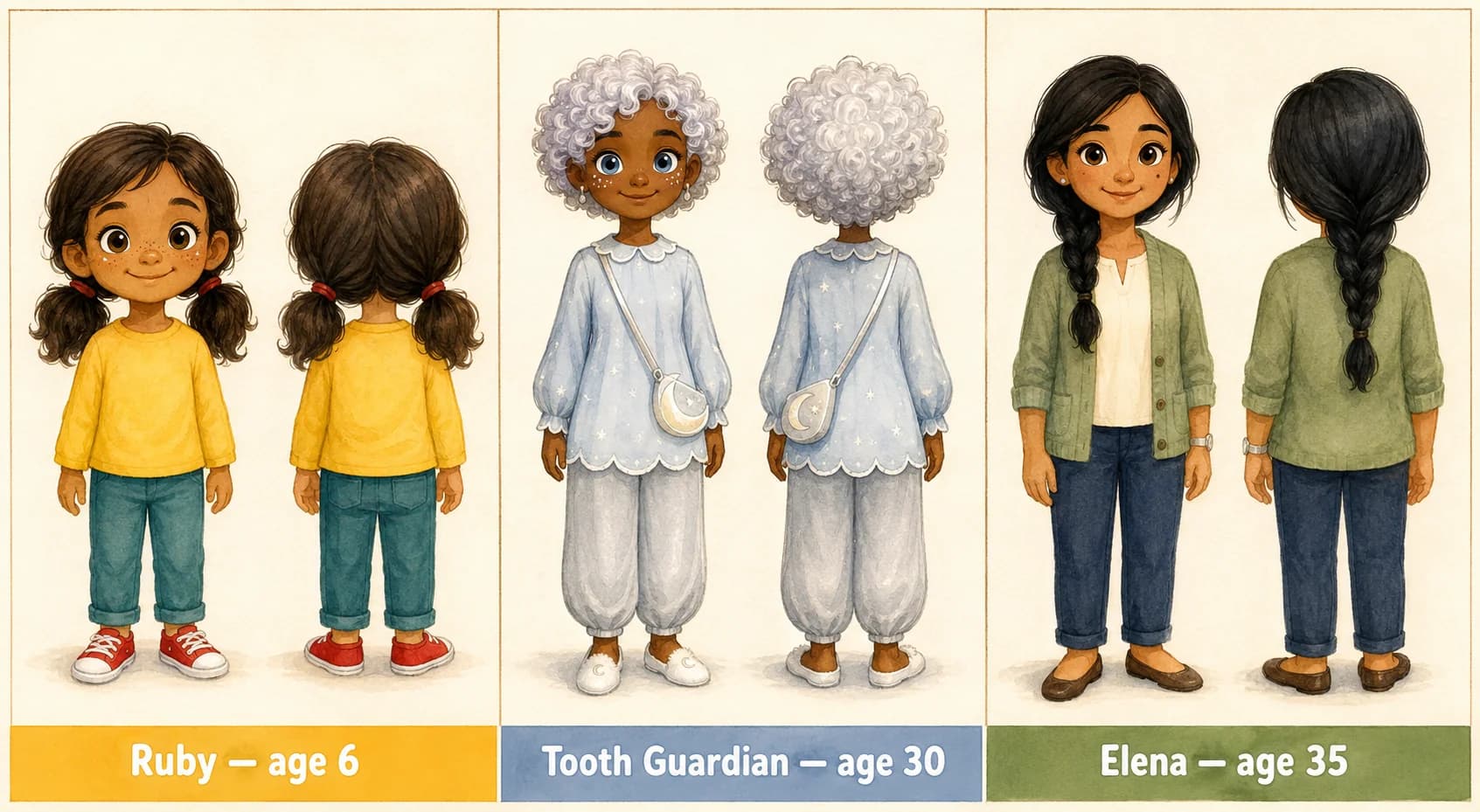 Character reference sheet showing the cast of Ruby and the Tooth Guardian